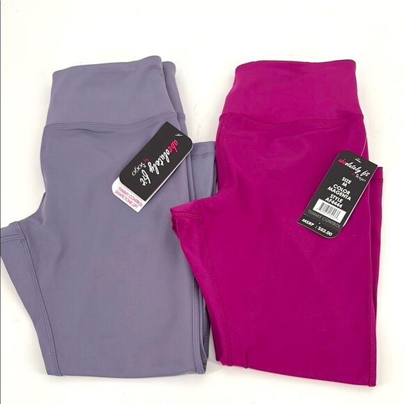 Set of 2 Absolutely Fit by VOGO Purple and Pink HighWaisted Leggings Size M New - Picture 1 of 10